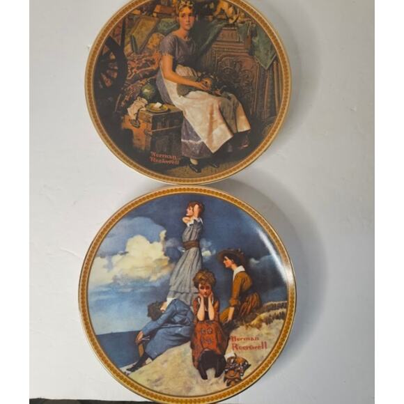 LOVE VTG plates Rockwell "Dreaming in the Attic" "Waiting by the Shore" Knowles - Picture 1 of 7